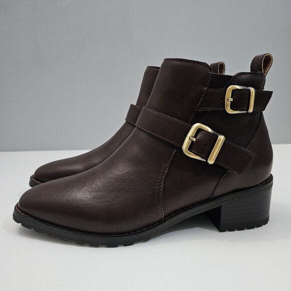NEW Blondo Shantel Ankle Bootie Womens 8 Brown Leather Waterproof Western Moto - Picture 1 of 15